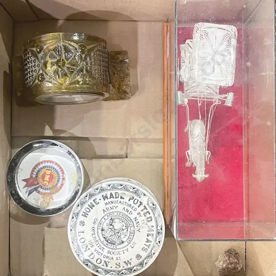 Small Quantity of Assorted Including Pressed Glass Clock