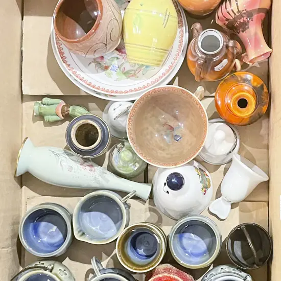 Box of Assorted China Including Wade and Bayreuth