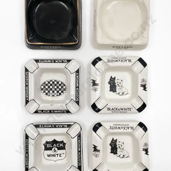 Six Assorted Whiskey Advertising Ashtrays