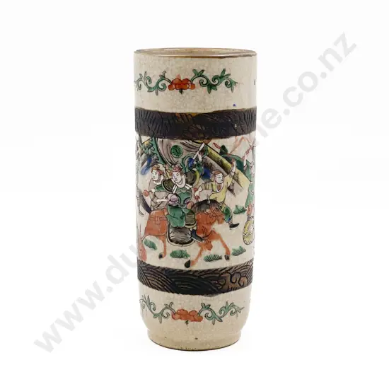 Chinese Famille Rose Pattern Cylindrical Crackle Glaze Vase