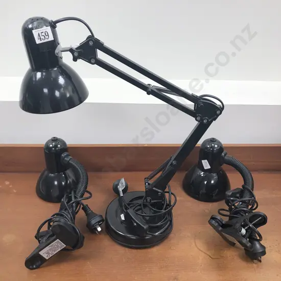 Modern Angle-poised Lamp together with Pair of Clamp Desk Lamps