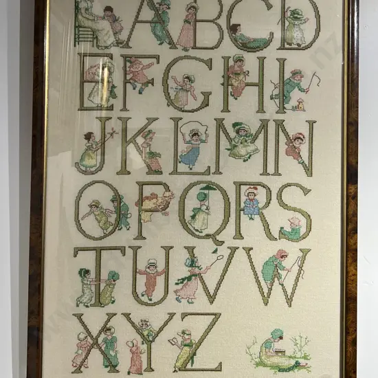 Framed Vintage Embroidery of the Alphabet
