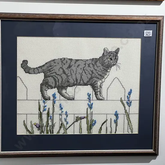 Embroidery of Cat on Fence