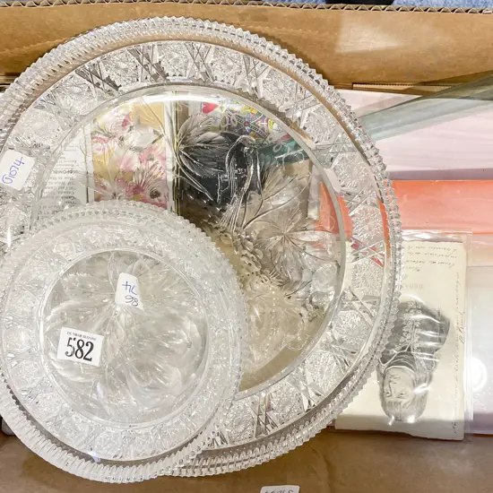 Box of Assorted Including Artworks and Pressed Glass etc