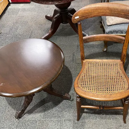 Edwardian Wycombe Seated Side Chair Together with Circular Tripod Occ. Table