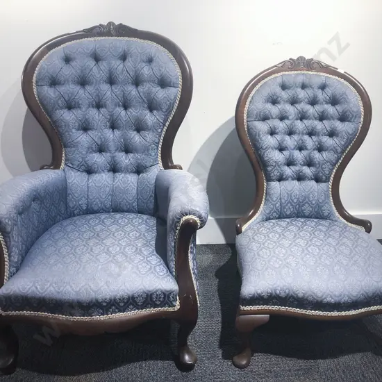 Vict Style Button Back Grandmother and Grandfather Chair