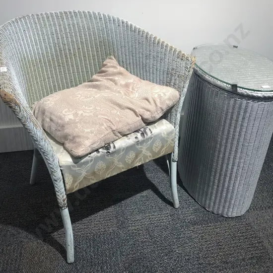 Lloyd Loom Wicker Tub Chair Together with Glass Topped Laundry Basket