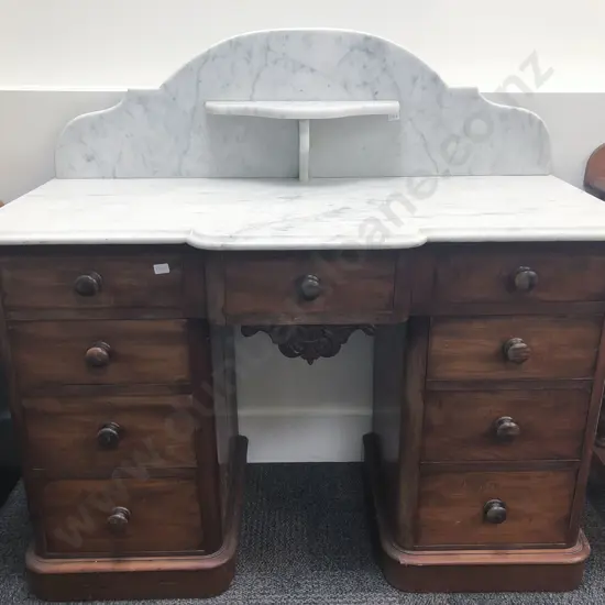Victorian Marble Topped Knee Hole Desk