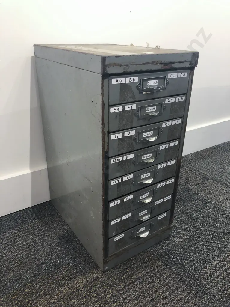 Slim Industrial Eight Drawer Knick Knack Cabinet Image 1++