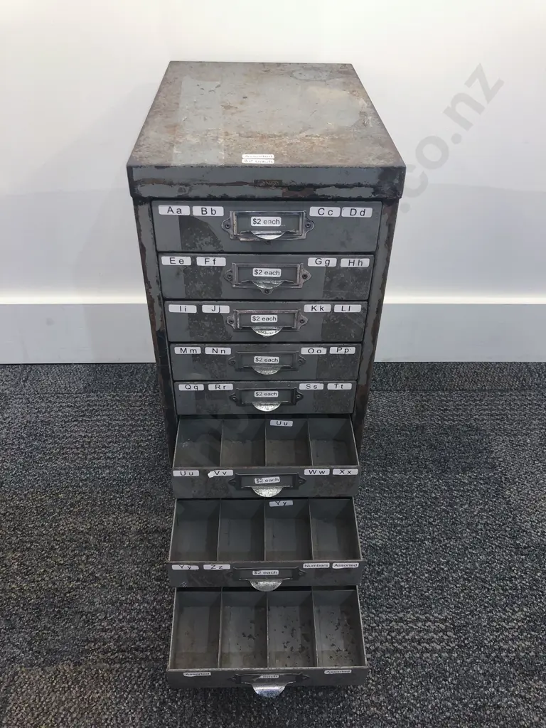 Slim Industrial Eight Drawer Knick Knack Cabinet Image 1++