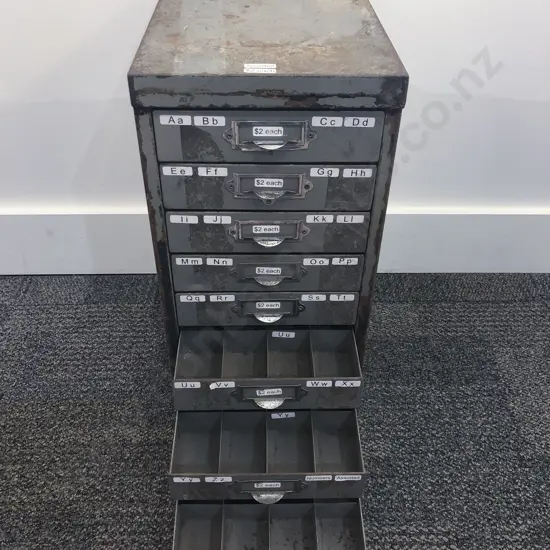 Slim Industrial Eight Drawer Knick Knack Cabinet