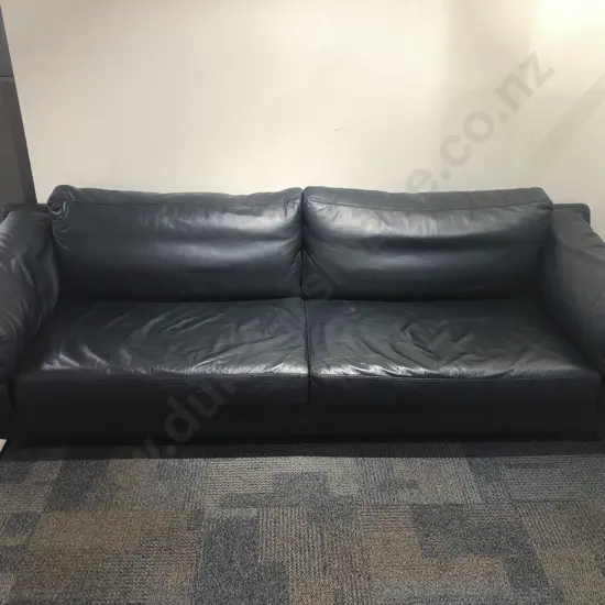 Large Modern Black Leather Three Seater Sofa