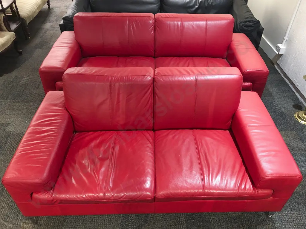 Modern Designer Two Piece Red Leather Lounge Suite Image 1++