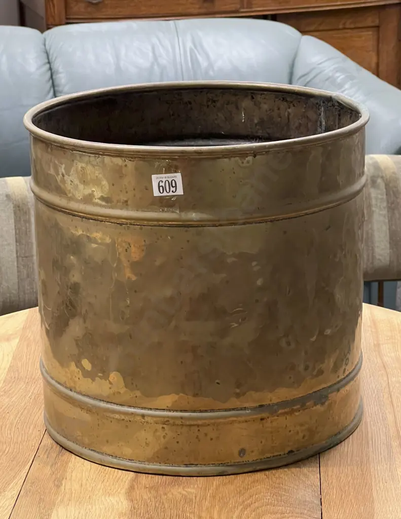 Cylindrical Brass Coal Bin Image 1++