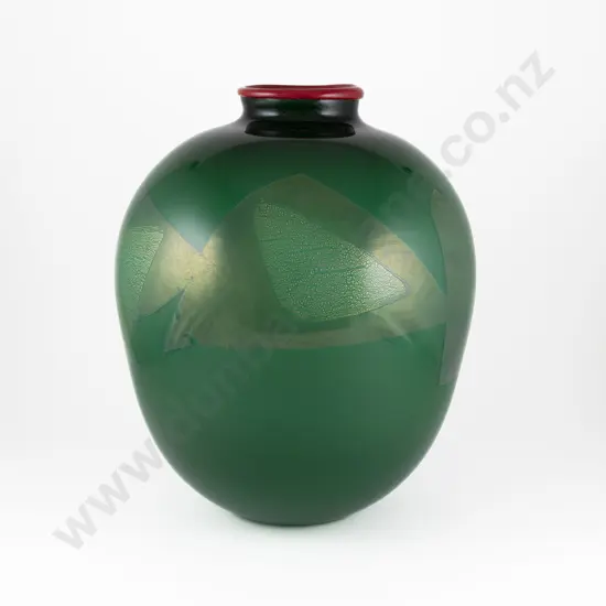 Garry Nash (b 1955) - Opalino Green Gold Leaf Vessel
