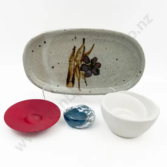 Three Pieces of Assorted Pottery Together with Art Glass Paperweight