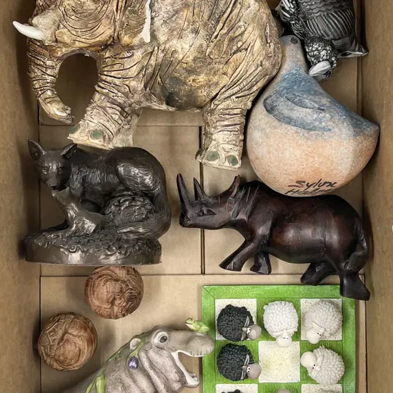Small Box of Assorted Pottery Animal Ornaments etc