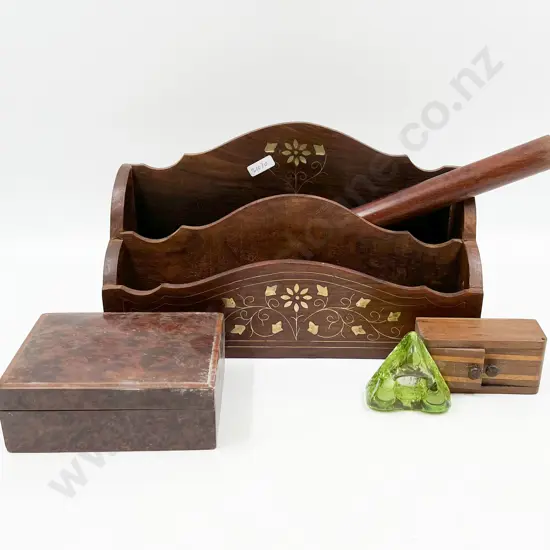 Small Quantity of Assorted Woodware Including Inlaid Letter Organiser