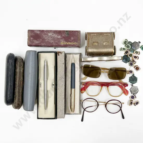 Small Box of Assorted Vintage Including Spectacles and Pens etc