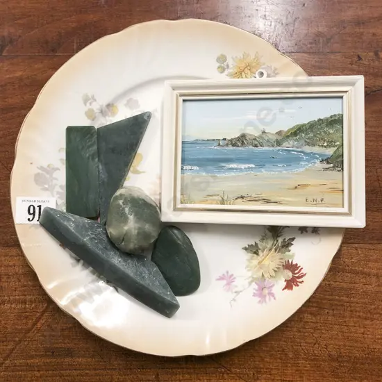 Five Pieces of Green Stone Together with Small NZ Oil