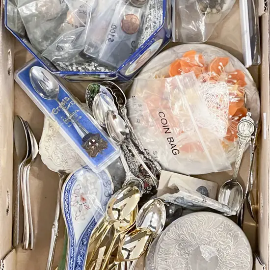 Quantity of Assorted Including Cutlery & Mixed Coinage etc