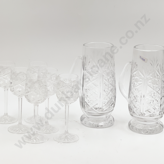 Small Quantity of Assorted Crystal Including Pair of Tankards