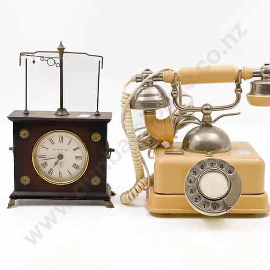 Vintage Bakelite Telephone Together with Mantle Clock