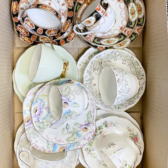 Seven Assorted Fancy China Trios