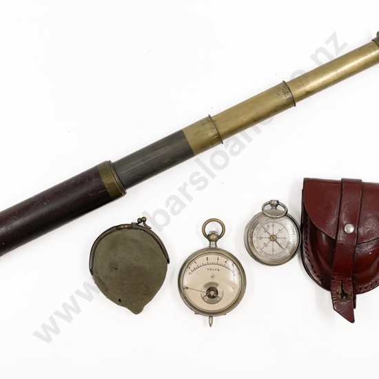 Small Bag of Vintage Including Pocket Barometer and Pocket Volt Meter