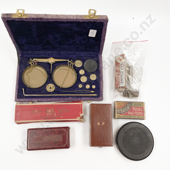 Box of Assorted Vintage Including Razors and Scales
