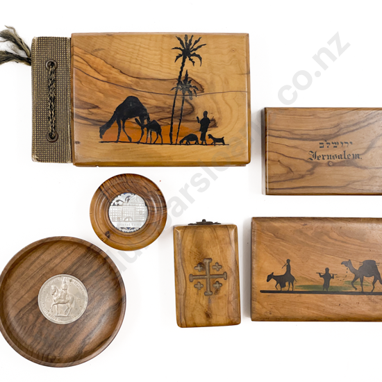 Small Box of Assorted Jerusalem Olive Wood Items Etc