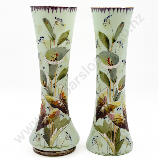 Pair of Vintage Hand Painted Glass Vases