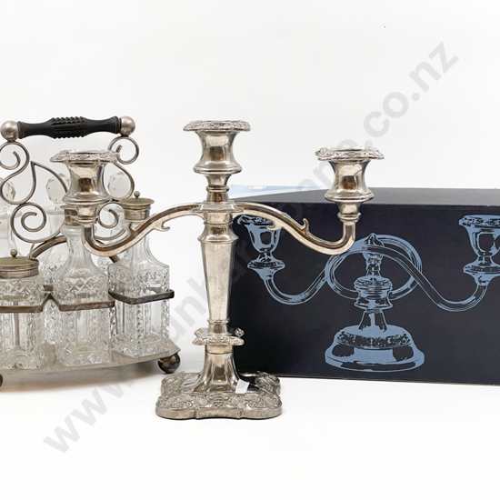 Two S/P Candle Sticks Together with Cruet Set