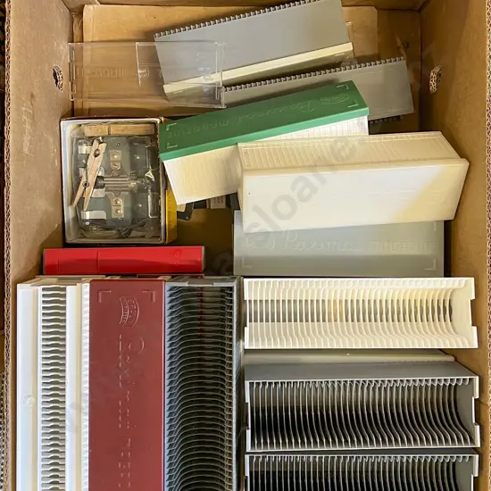 Two Boxes of Assorted Projectors and Slides etc