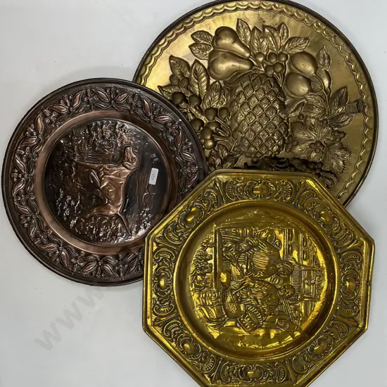 Three Assorted Embossed Metal Wall Hangings