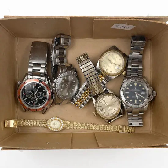 Small Box of Assorted Watches Including Faux Rolex