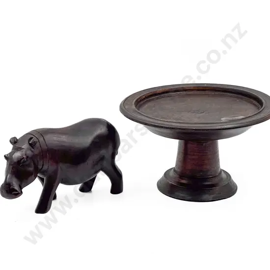 Wooden Comport with Hippo Ornament