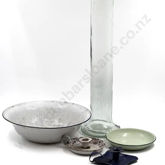 Quantity of Enamel Together with Glass Spaghetti Vase