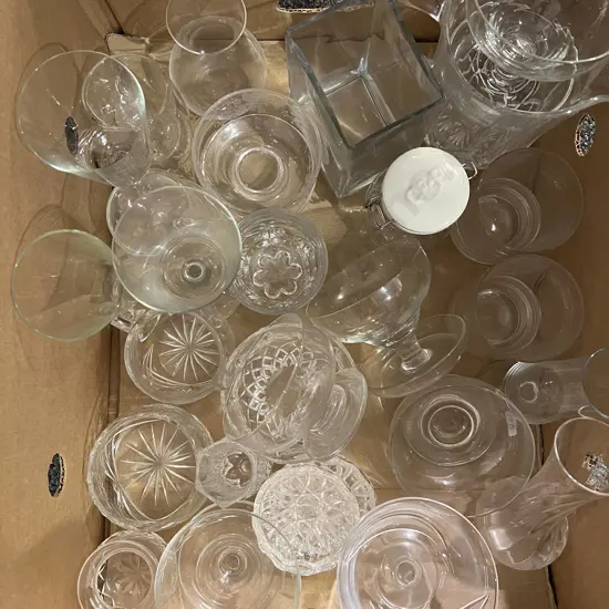 Box of Assorted Crystal and Glassware