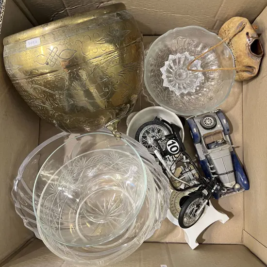 Box of Assorted Including Brass Vase