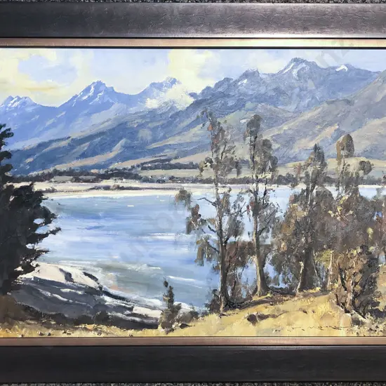 W.F. Moore - 'Lake Wakatipu from Mill Creek' - Oil on Board