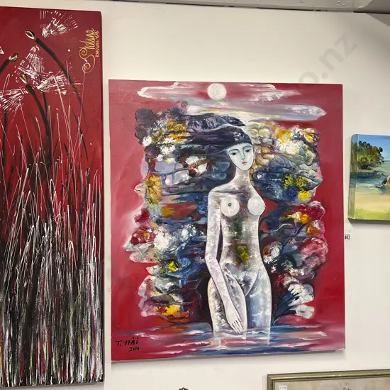 Three Assorted Decorative Oil Works on Canvas