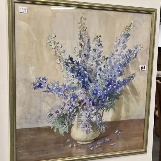 A L Avery - Still Life Delphiniums - Watercolour