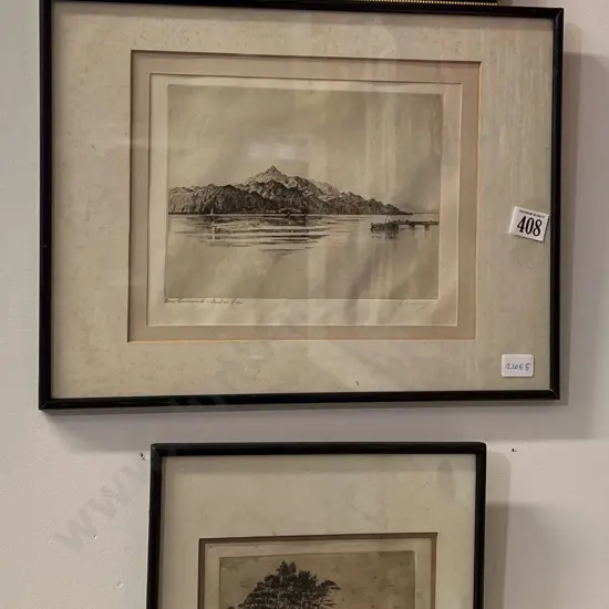 Small Vintage Bookplate Together with Two Etchings