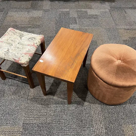 Upholstered Footstool with Side Table and Other Stool