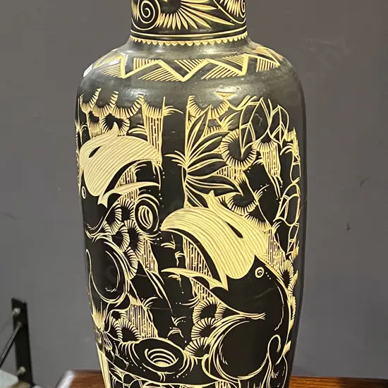 Ebonised and Etched Floor Vase