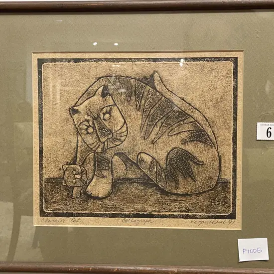 Unknown Artist - Chinese Cat - Collagraph