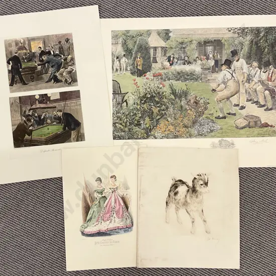 Signed Etching & Three Vintage Reproduction Prints