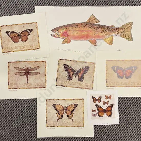 Seven Reproduction Prints - Fish & Butterfiles