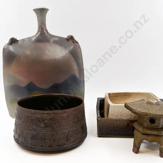 Five Pieces of Assorted Pottery Including Bonsai Planter